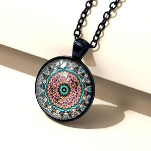 Mandala round charm necklace